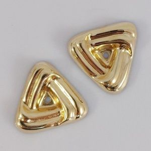 Beautiful Solid 14K Gold Triangular Stud Jacket Enhancer Earrings. Unique!!